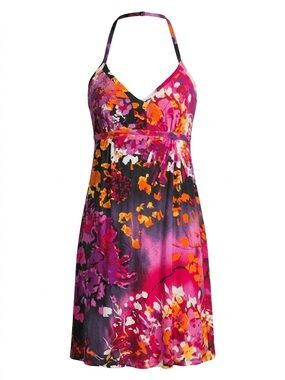 Express Vintage Express Abstract Floral Halter Mini Dress Small Pink Orange
